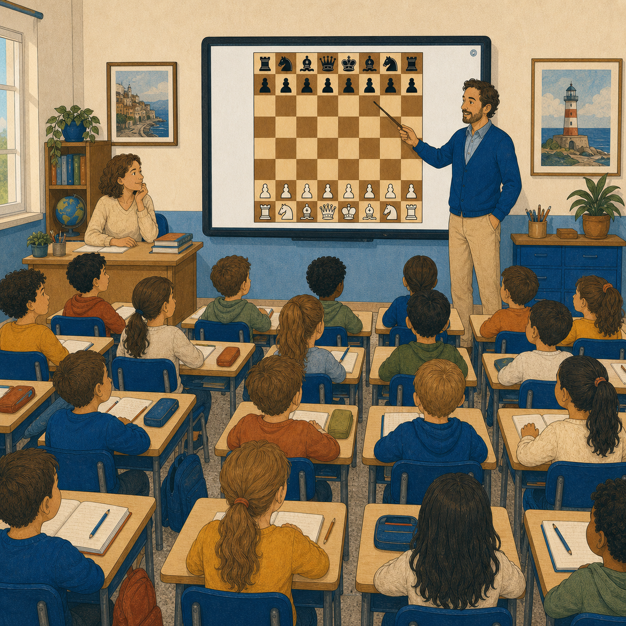 Lezione di Scacchi con la LIM in una scuola elementare